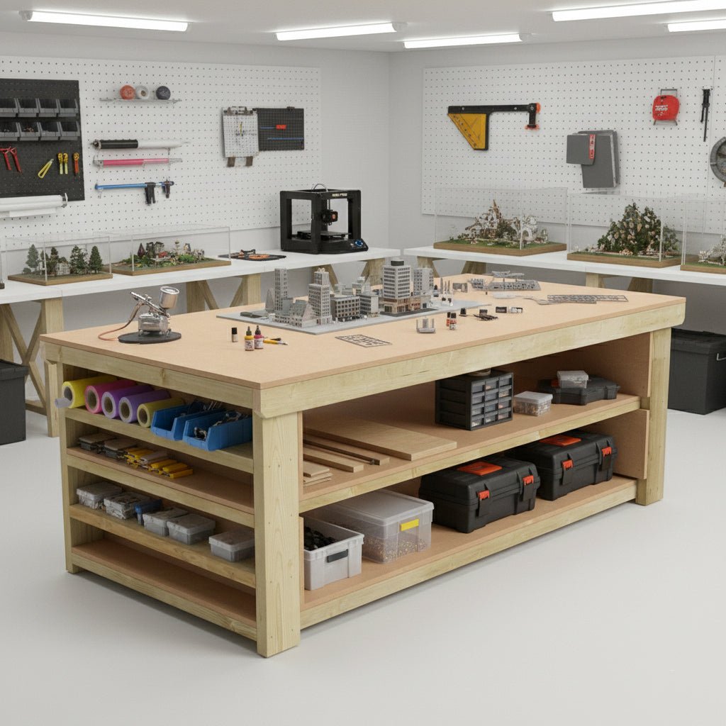 Wooden Workbench MDF Top with Extra shelving Depth-3ft With Double Shelf - SGP Garden Ltd