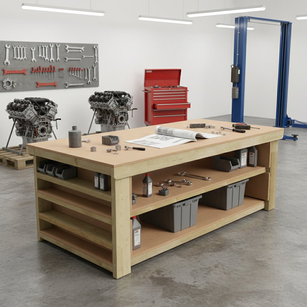 Wooden Workbench MDF Top with Extra shelving Depth-3ft With Double Shelf - SGP Garden Ltd