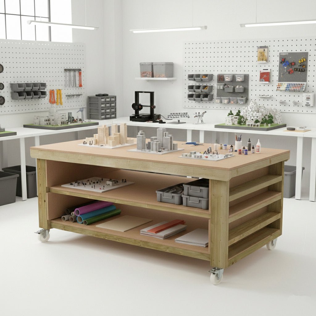 Wooden Workbench MDF Top with Extra shelving Depth-4ft With Double Shelf - SGP Garden Ltd