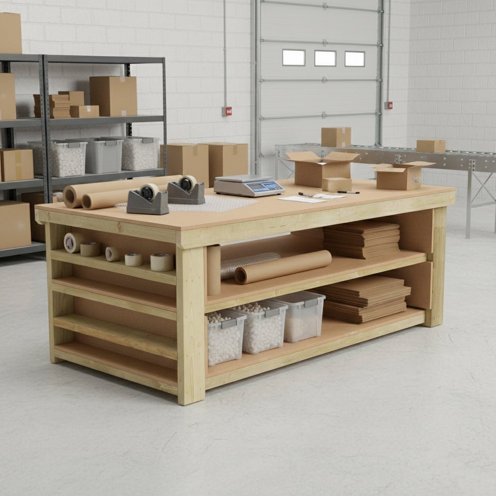 Wooden Workbench MDF Top with Extra shelving Depth-4ft With Double Shelf - SGP Garden Ltd