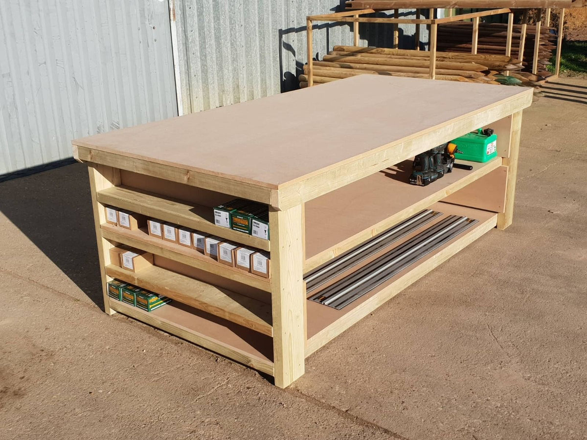 Wooden Workbench MDF Top with Extra shelving Depth-4ft With Double Shelf - SGP Garden Ltd