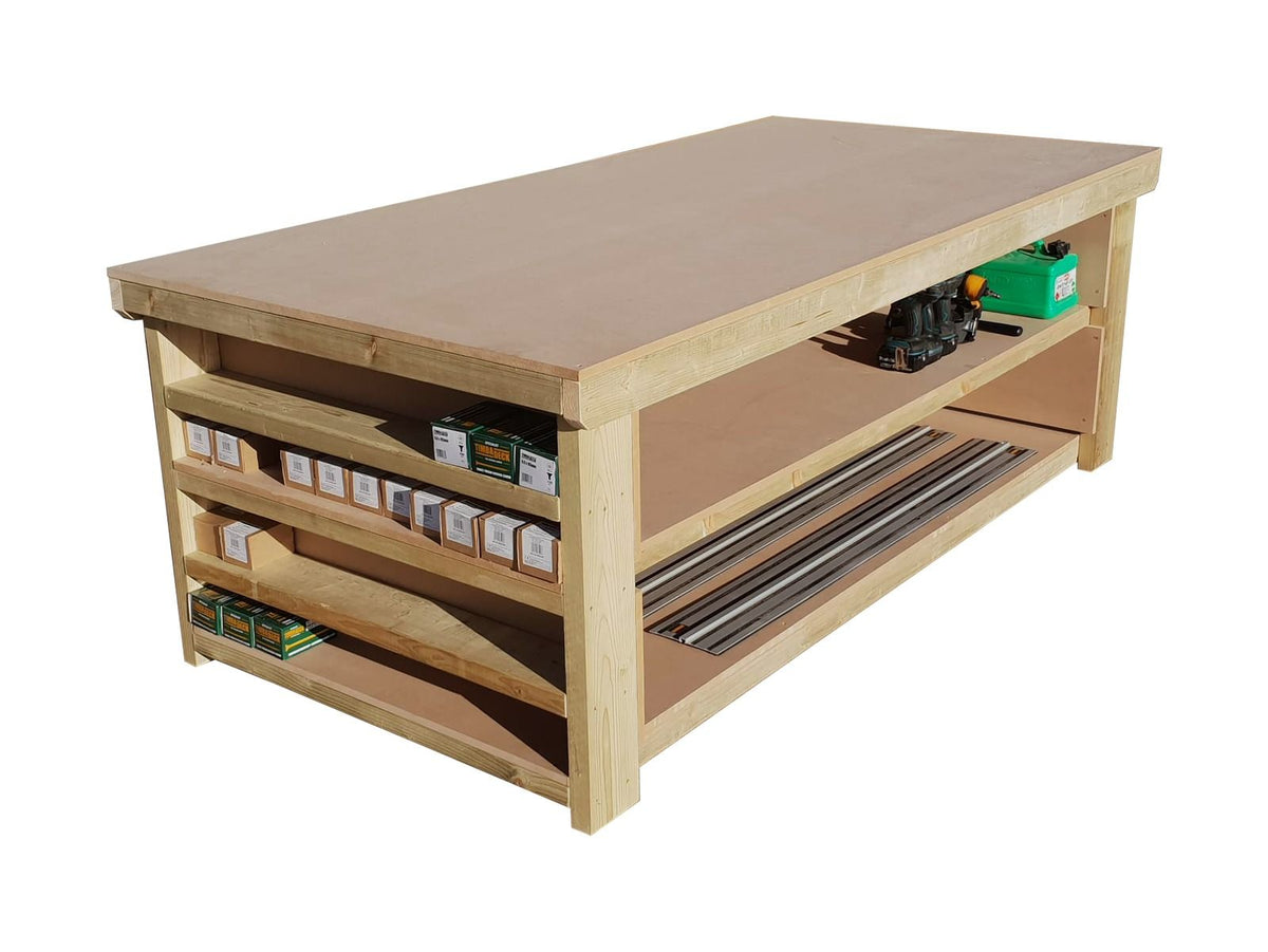 Wooden Workbench MDF Top with Extra shelving Depth-4ft With Double Shelf - SGP Garden Ltd