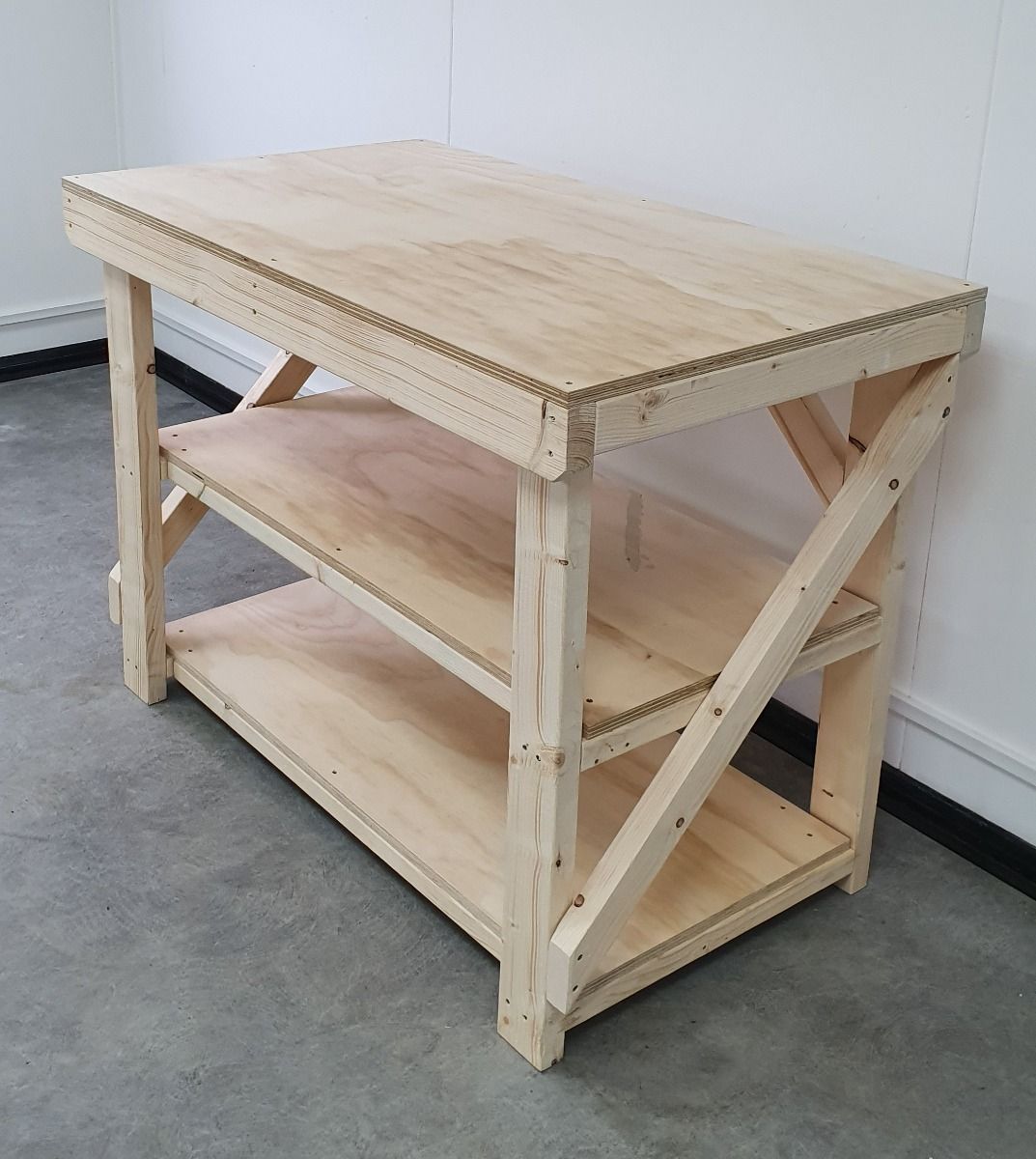 Wooden Workbench Superior Strength 18mm Plywood Top With Double Shelf - SGP Garden Ltd