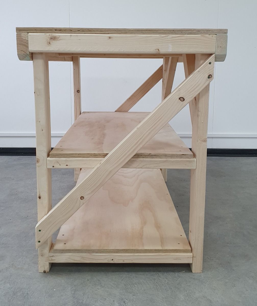 Wooden Workbench Superior Strength 18mm Plywood Top With Double Shelf - SGP Garden Ltd