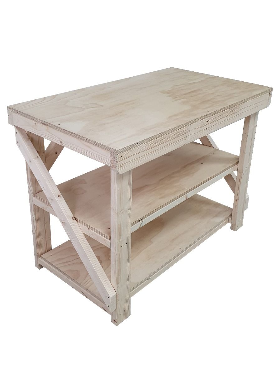 Wooden Workbench Superior Strength 18mm Plywood Top With Double Shelf - SGP Garden Ltd