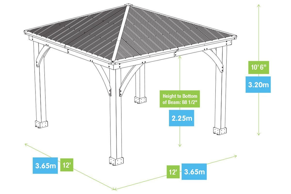 Yardistry Wooden Gazebo 12ft x 12ft (3.7m x 3.7m) - SGP Garden Ltd