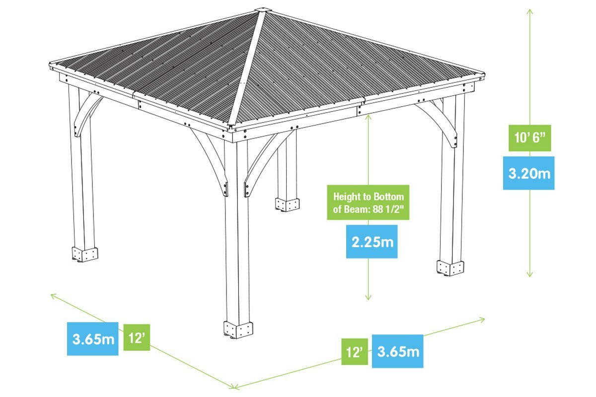 Yardistry Wooden Gazebo 12ft x 12ft (3.7m x 3.7m) - SGP Garden Ltd