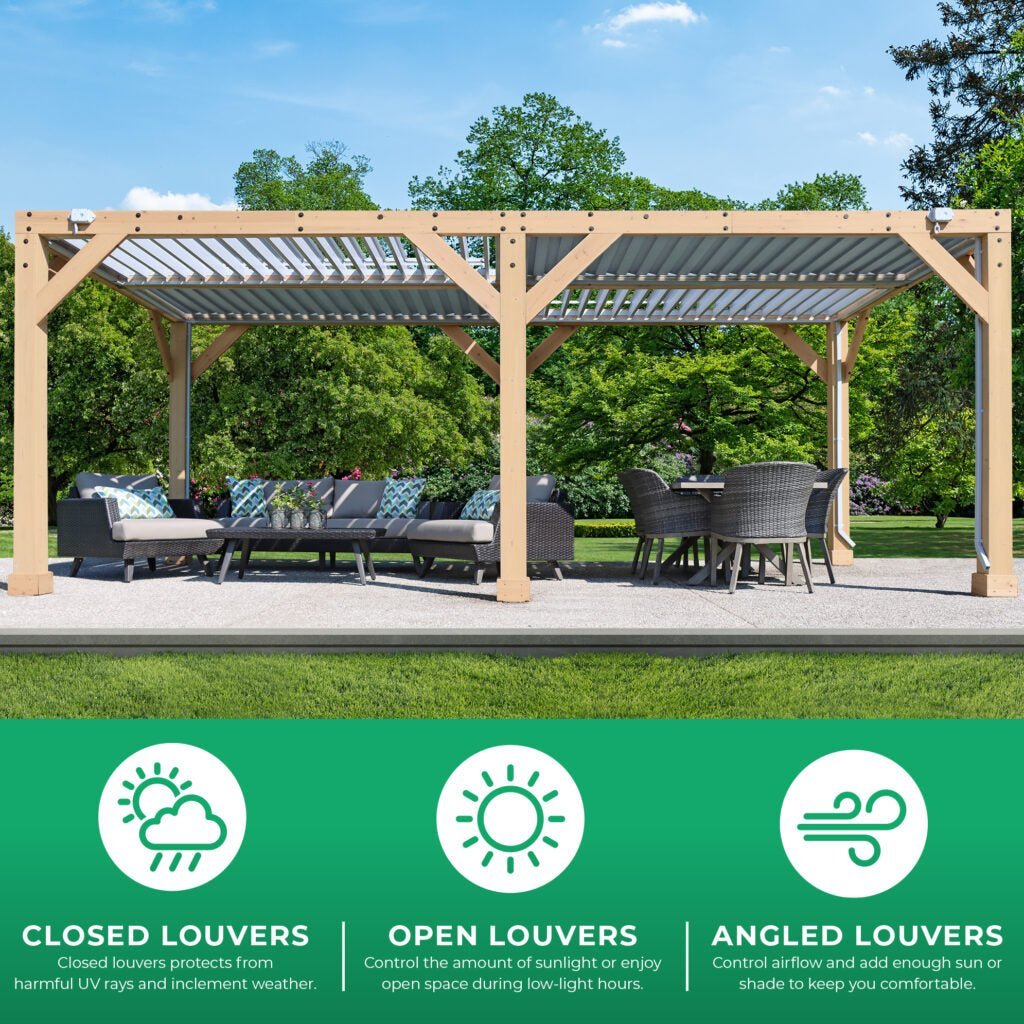Yardistry Wooden Pergola 10ft x 20ft (3m x 6m) with Louvered Roof - SGP Garden Ltd