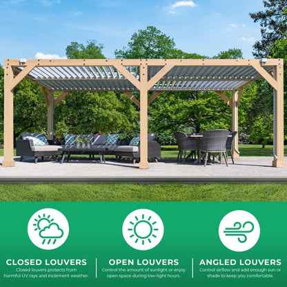 Yardistry Wooden Pergola 10ft x 20ft (3m x 6m) with Louvered Roof - SGP Garden Ltd