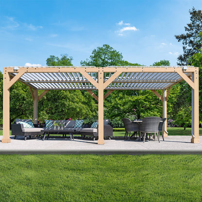 Yardistry Wooden Pergola 10ft x 20ft (3m x 6m) with Louvered Roof - SGP Garden Ltd