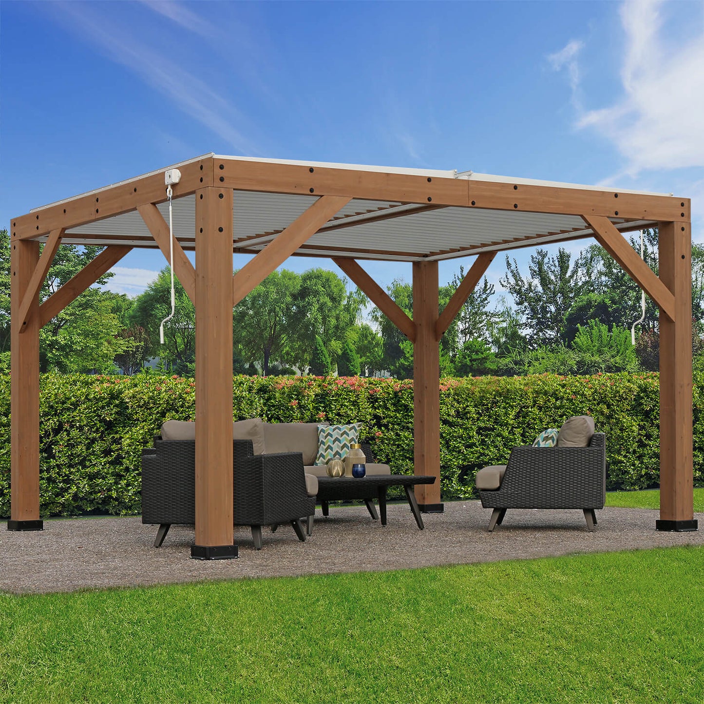 Yardistry Wooden Pergola 13ft x 11ft (4m x 3.4m) With Louvered Roof - SGP Garden Ltd