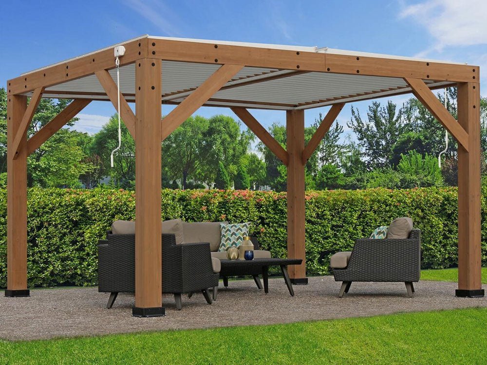 Yardistry Wooden Pergola 13ft x 11ft (4m x 3.4m) With Louvered Roof - SGP Garden Ltd