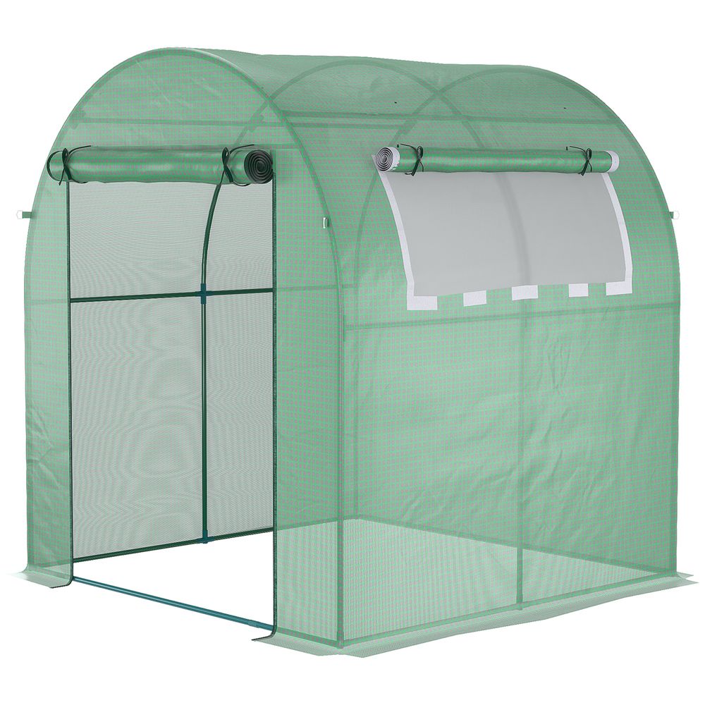 Year-Round Polytunnel Greenhouse | Extend Growing Season | Steel Frame | Roll-Up Doors & Window | UV Protection | 1.8x1.8x2m - SGP Garden Ltd