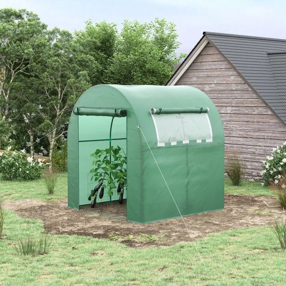 Year-Round Polytunnel Greenhouse | Extend Growing Season | Steel Frame | Roll-Up Doors & Window | UV Protection | 1.8x1.8x2m - SGP Garden Ltd