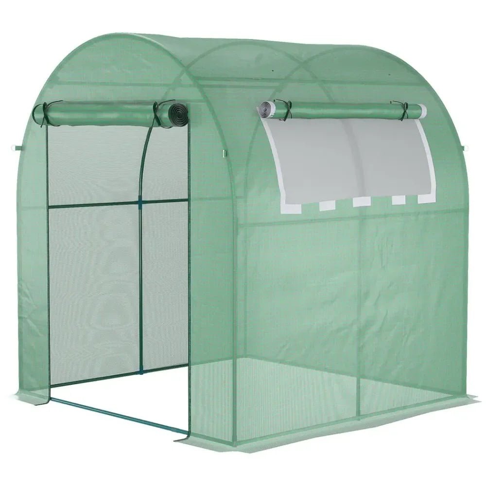Year-Round Polytunnel Greenhouse | Extend Growing Season | Steel Frame | Roll-Up Doors & Window | UV Protection | 1.8x1.8x2m - SGP Garden Ltd